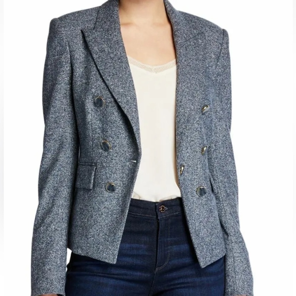 $698 Veronica Beard Diego Wool Bluegray Dickey Jacket Blazer blk pearl button 2